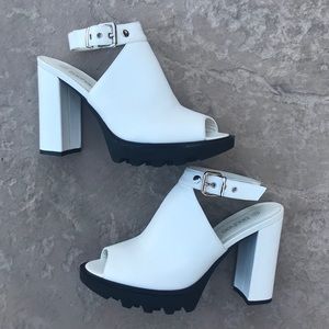 Chunky White Heels with Strap